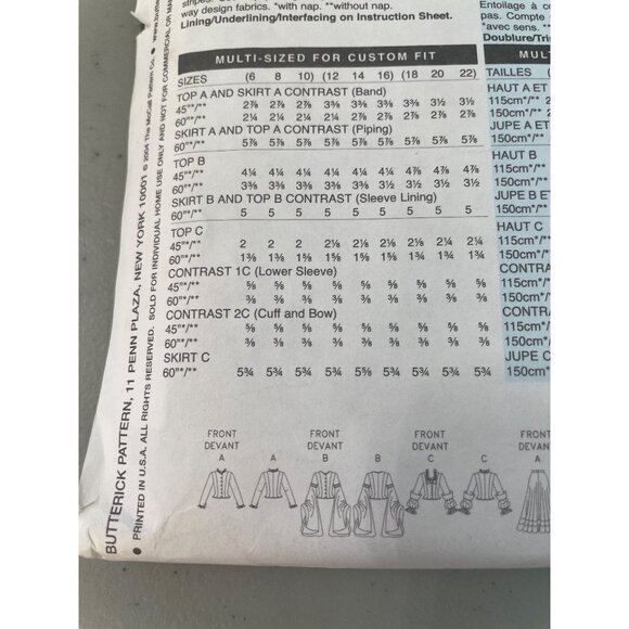Butterick B4154 Making History French Sewing Pattern Sizes 6-10 Top Skirt UNCUT - Picture 5 of 6